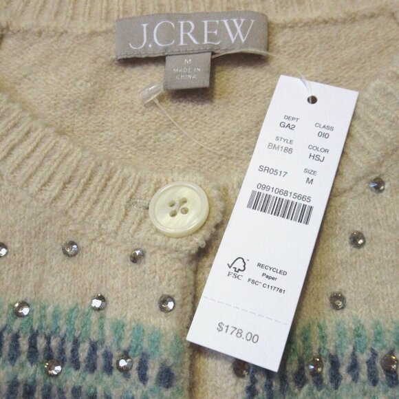 NWT J.Crew Crystal-Embellished Fair Isle Cardigan Sweater in Supersoft Yarn M - Picture 6 of 8